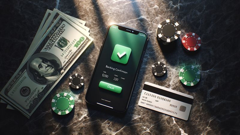 Payment methods cards and phone showing banking app