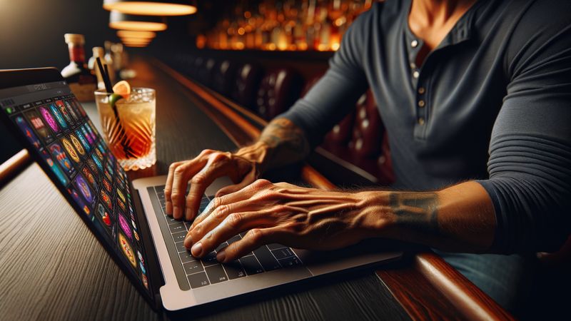 Person reviewing casino websites on a laptop